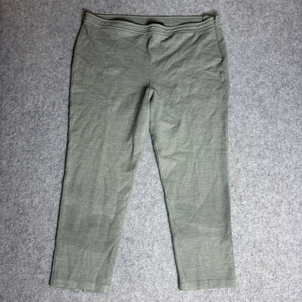 St. John Knit Pants Women 16 Olive Green Excellent Straight Leg Side Zip Vents
